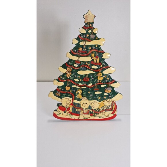 Vtg Christmas Tre Transfer Intl. Hand Painted Wood Paper Towel Holder Holiday - Picture 2 of 8
